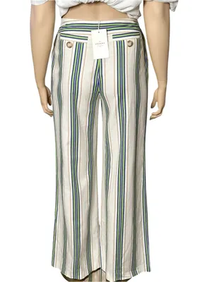SÉZANE Clayton Linen Cotton Pants, Beige Blue Green Stripes, FR44/US12 thumbnail 6