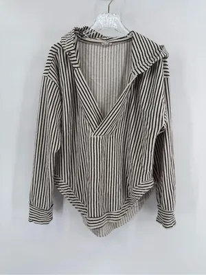 Anthropologie Pilcro Wharfside Hooded Sweatshirt vertical Stripes Beach medium thumbnail 3