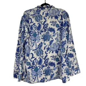Roller Rabbit Blue White Paisley Floral Long Sleeve Button Down Shirt Womens XL thumbnail 2
