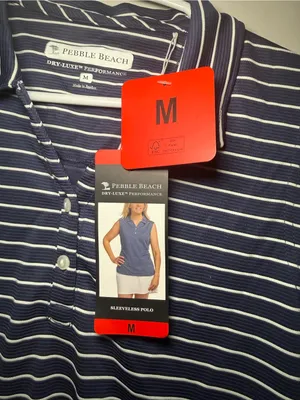 NWT Pebble Beach Dry-Luxe Sleeveless Golf Polo Women M Navy Stripe thumbnail 5