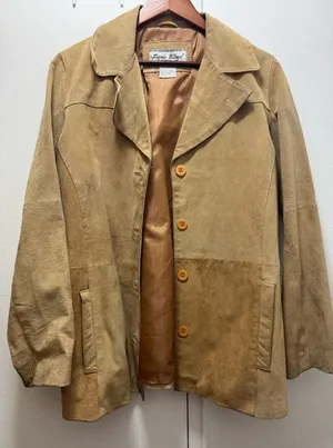 Paris Blues Vintage Suede Tan Two Tone Overcoat Jacket XL thumbnail 1