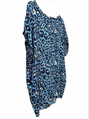 Umgee Blue Leopard Print Women’s Tunic Top - Lightweight Relaxed Fit Pockets thumbnail 3