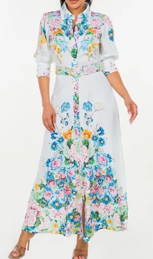 White Floral Maxi Dress Multiple thumbnail 1