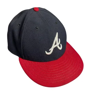 New Era Atlanta Braves On-Field 59Fifty Navy/ Red Embroidered Fitted Cap Hat 7.5 thumbnail 1