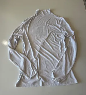 Trendy white lightweight turtleneck fitted long sleeve ribbed shirt medium thumbnail 1