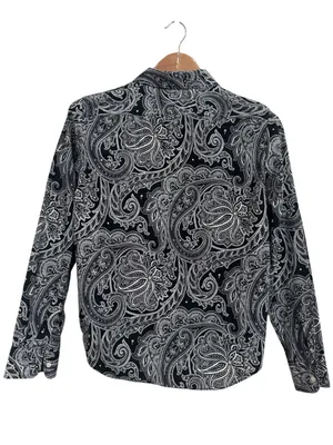 Lauren Ralph Lauren Black & White Paisley Non-Iron Button-Down Preppy Shirt sz M thumbnail 2