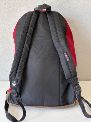 Jansport Right Pack Red Backpack Brown Suede Leather Bottom Schoolbag 17"x12" thumbnail 3