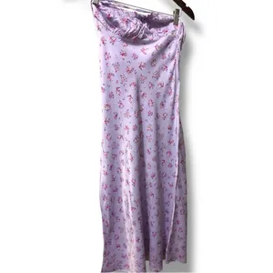 ZARA | EUC Lilac Floral Satin Slip with Pink Accents & Backless Tie (size XS) thumbnail 3