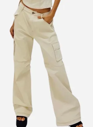 Princess Polly Beige Wide Leg Baggy Cargo Pants Y2K Skater 4 thumbnail 1