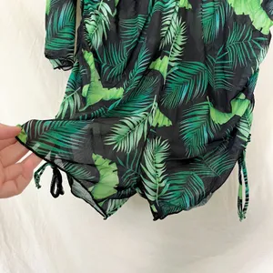 3 Piece Green Jungle Tropical Swim Set Bikini & Sheer Cover Up L thumbnail 3