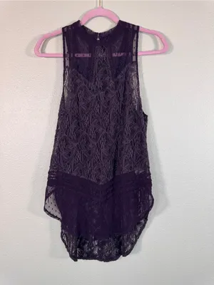 Free People Purple Lace Sleeveless Tunic Boho Blouse Womens S Festival Indie Top thumbnail 11