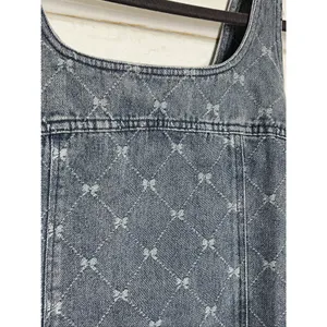Mustard Seed Washed Denim Bow Sleeveless Jean Jumper Dress Women's Small thumbnail 5