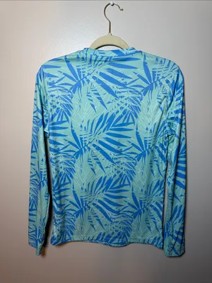 Salt Life Aqua and Blue Palm-Print Long Sleeve Shirt Small UV Protection thumbnail 4