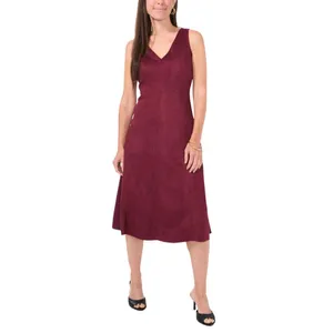 Msk Womens Petite V-Neck Fit Flare Faux Suede Dress 91699953V Merlot Purple 8P thumbnail 8