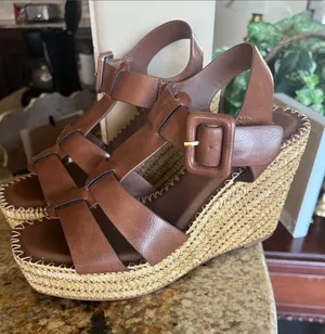 BAMBOO Brown Woven Wedge Espadrille Sandals NEW thumbnail 1