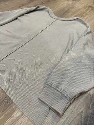 Aerie Wonder Textured V-Neck Sweatshirt Grey Size Large thumbnail 5