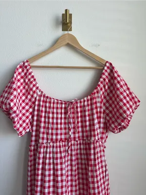 Petal + Pup Dorothea Gingham Mini Dress Red White Smocked Large thumbnail 8