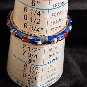 Blue and red enamel bangle bracelet with gold accents 7” thumbnail 4