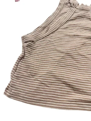 Truly Madly Deeply Tan Cream Striped Ribbed Tank Top Shirt Scoop Small Women's thumbnail 11