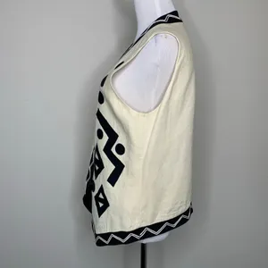 Vintage Geometric Vest Cream Black Sz 10 Lined ? Linen thumbnail 4
