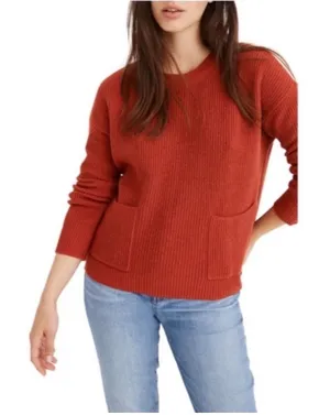 Madewell Womens Ribbed Pocket‎ Crewneck Sweater Rust Red J8782 Medium thumbnail 1
