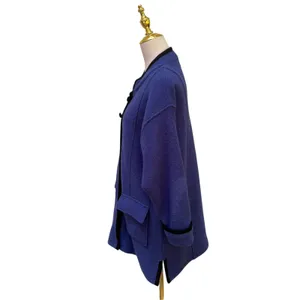 Icelandic Design Coat L Blue Boiled Wool Zip Button Trim Pocket Nordic Winter thumbnail 4