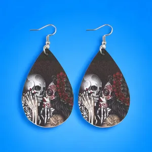 Gorgeous Kiss Skeleton Print Teardrop Dangle Earrings‎ - Gothic Retro Style thumbnail 8