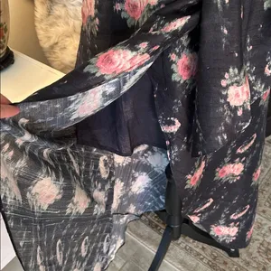 Love shack fancy cosmo rare black floral ruffle silk high low midi dress M L​​ thumbnail 4