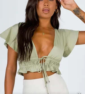 Princess Polly JAMISON REID CROP TOP KHAKI thumbnail 4