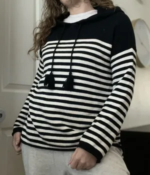 Velvet by Graham & Spencer Striped Knit Sweater Hoodie Sz Small Cashmere‎ Blend thumbnail 1