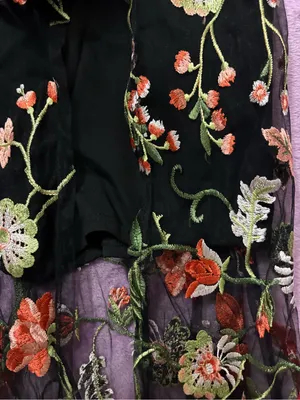 iris Black Maxi Dress with Purple Overlay and Multicolor Floral Embroidery thumbnail 3
