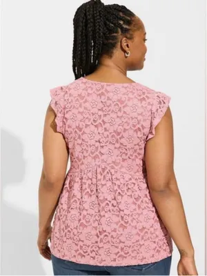 Torrid Stretch Lace V-Neck Ruffle Babydoll, Size 00 (M-10) thumbnail 5