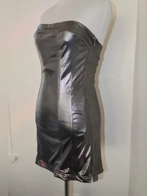 urban outfitter kristy disco metallic silver strapless bodycon mini dress small thumbnail 3