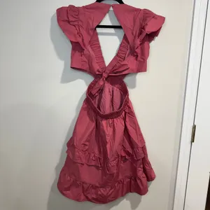 Runway Scout Womens Ruffled Cut Out Backless Rose Pink Mini Dress Size XS Cotton thumbnail 4