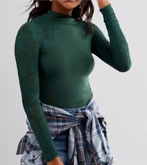 EUC Womens No Turning Back Top Intimantely Free People hunter green USA made M/L thumbnail 1