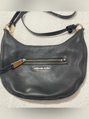 Michael Kors Rhea Black Pebbled Leather Hobo Shoulder Bag with Gold Hardware thumbnail 9