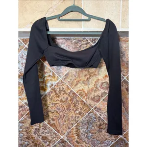 Princess Polly Becca Black Ribbed Square Neck Long Sleeve Crop Top Size 2 thumbnail 2