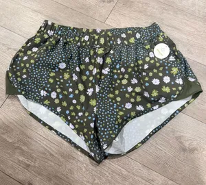 aerie Olive Floral Athletic Shorts with Blue & White Daisies thumbnail 1