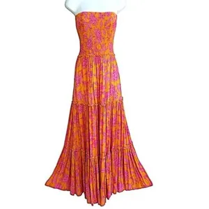 Abel The Label ATL‎ Strapless Tiered Maxi Dress Smocked Bodice Floral Hippie thumbnail 2