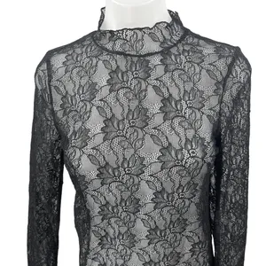 Anthropologie Black Floral Lace Long Sleeve Sheer See Trough Blouse Top Size S thumbnail 3
