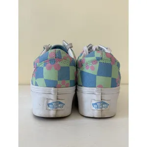 Vans Old Skool Checkerboard Women's 7 Stackform Platform Sneaker Floral Blue thumbnail 3