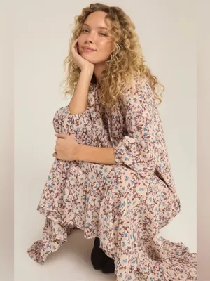 Z Supply Char La Paz Floral Midi Dress Latte Floral Tiered Medium NWT thumbnail 3