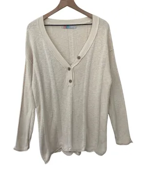 Free People Gritty Boho Granola Girl Earthcore Linen Cotton Shirt Top Medium thumbnail 1