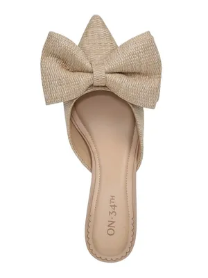 NWT On 34th Alaynaa Pointed-Toe Bow Mule Pumps 10022665500 Natural Brown 10M thumbnail 4