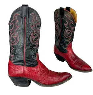 Vtg Nocona Red Black Lizard Leather Westerm Cowgirl Boots Sz 7B thumbnail 1