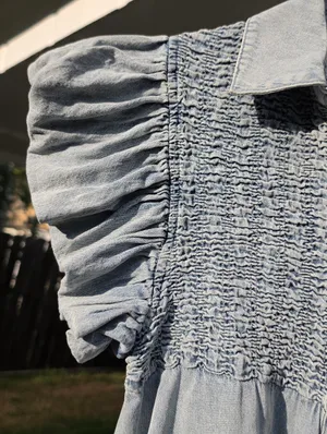 Entro Light Blue Denim Mini Dress with Puff Sleeves Medium thumbnail 8