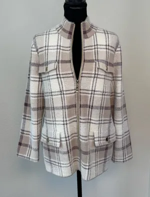 Rachel Zoe Plaid Fuzzy Zip-Up Jacket Size Medium thumbnail 1