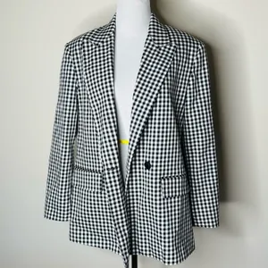 Zara Black and White Gingham Blazer with Shoulder Pads thumbnail 7