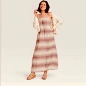 A New Day Brown & Cream Striped Maxi Dress | Boho Ikat Print Sleeveless L/XL thumbnail 8