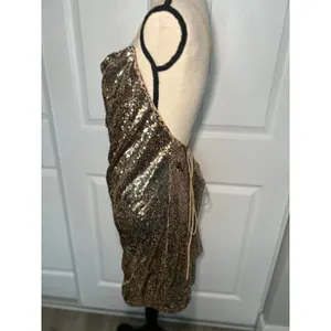 NWT ASOS Sequin Cowl Neck Slip Mini Dress Gold‎ Party Strappy Open Back Size 12 thumbnail 3